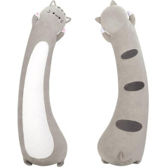 Mewaii 90 cm garš kaķu plīša spilvens pildīti dzīvnieki Squishy spilvens plīša Cute Kitty Star nakts miega plīša spilvens mīkstā rotaļlieta bērniem (pelēks)