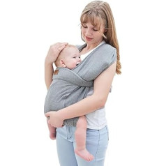 LAT Baby Sling Newborn elpojošs elastīgs bērnu nēsātājs jaundzimušajam no dzimšanas līdz 15 kg, kokvilnas slings mazulim, mazulim, brīvroku siksniņas, pelēks