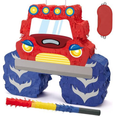 WERNNSAI Monster Truck Piñata - komplekts Pinata ar aizsietām acīm un stienīšu būvēšanas rotaļlietu Auto tematisko ballīšu aksesuāri bērniem, zēniem, dzimšanas dienas svinību dekorēšanas piederumi Forši auto Pinata dāvana