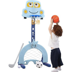 Bērnu basketbola stends, regulējams augstums no 124 līdz 178 cm, basketbola sistēma ar regulējamu augstumu, basketbola grozs, futbola bumba, futbola vārti, spēles ar bumbu, interaktīva mācību rotaļlieta zīdaiņiem, maziem bērniem