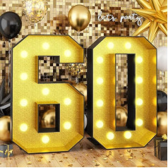 4ft Marquee izgaismotie skaitļi 60 Black Gold Marquee Numbers Frame Marquee Mosaic Numbers for 60th Birthday Giant Marquee Number 4ft Tall DIY Frame Pre-Cut