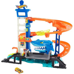 Hot Wheels City Shark Attack rotaļu komplekts, ar 1 mašīnu, trase ar ienaidnieku, kombinējams ar citiem komplektiem, rotaļlieta bērniem no 4 gadu vecuma