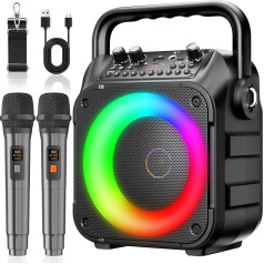 Ankuka karaoke iekārta ar 2 bezvadu mikrofoniem Karaoke iekārta pieaugušajiem un bērniem, pārnēsājams Bluetooth skaļrunis ar LED apgaismojumu, atbalsta TWS/FM/AUX/USB/TF/REC ballītei