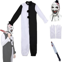 Pieaugušo kostīmi Terrifier Art of Clown 4 gabali Halloween biedējošs Killer Klauns Jumpsuit tērpi ar masku Cimdi Cimdi naži rekvizīti