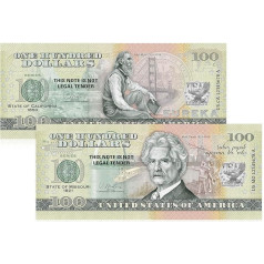 The Koin Club ASV valstis 100 suvenīru dolāru komplekts Missouri & California Banknotes Non Legal Tender