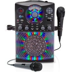 Karaoke sistēma ar Bluetooth savienojumu - dziedāšanas mašīna SML385U melnā krāsā Eiropai - LED gaismas efekti, mikrofons, USB, RCA izeja, atbalss un līdzsvara kontrole, AUX ieeja.