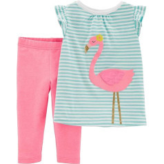 Carter's Baby Girls Flamingo Stripes Capri Legingi komplekts 6 mēnešiem, zaļš/rozā/balts, zaļš/rozā/balts