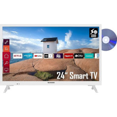 Telefunken XH24K550VD-W 24 collu televizors / Smart TV (HD Ready, HDR, trīskāršs uztvērējs, 12 voltu pieslēgums, DVD atskaņotājs) - 6 mēneši HD+, ieskaitot [2022] [F enerģijas klase], balts