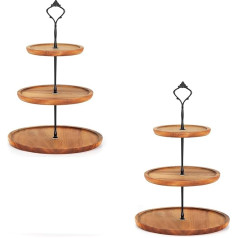 E-ROOM TREND Koka tortes statīvs | Torte Plate Cake Stand Holder Torte Stand Holder Tower Serving Stand with Metal Handle | Dzimšanas dienai pēcpusdienas tēja Kāzu bērnu ballītei (MDP2BN) | 3 līmeņi | 2 gab. iepakojums