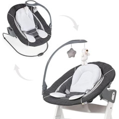 Hauck Alpha Bouncer Deluxe 2-in-1 bērnu šūpuļkrēsls, saderīgs ar Alpha+ un Beta+ augstiem krēsliem, šūpuļkrēsls jaundzimušajiem no dzimšanas līdz 9 kg, ar rotaļu arku, sēdekļa reduktoru, šūpoļu funkciju, melanžēti pelēks