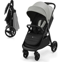 Kinderkraft Rine Buggy līdz 22 kg, bērnu ratiņi, salokāmi ar vienu roku, ūdensnecaurlaidīgs pārsegs ar UPF50+ filtru, guļus stāvoklis, dzērienu turētājs komplektā, pelēks