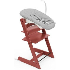 Stokke Tripp Trapp krēsls (silti sarkans) ar jaundzimušo komplektu (pelēks), piemērots jaundzimušajiem līdz 9 kg, ērts, drošs un viegli lietojams