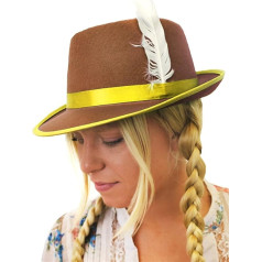 ILOVEFANCYDRESS Ladies Unisex Oktoberfest cepure kostīmu aksesuārs Tirolean alus cepure ar baltām spalvām sānos Pieejami vairāku izmēru iepakojumi