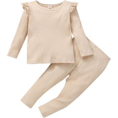 New Year Outfits Set for Toddler Boys Girls Clothes Casual Soild Colour Ribbed Long Sleeves Top Pants Set Outfit Kids Fall Outwear