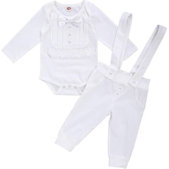 IBTOM CASTLE Bērnu zēnu zēnu kristību apģērbs Garām piedurknēm Bow Tie Bodysuit Romper + bikšu bikšu bikses 2 gab. džentlmeņu smokinga uzvalki Kāzu dzimšanas dienas kūka Smash kristību formāls uzvalks