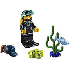 LEGO City minifigūriņa - Sieviete nirēja hidrotērpā (ar kameru, zivīm un jūras augiem) 60221