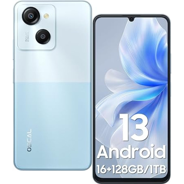 OSCAL Modern 8 viedtālrunis bez līguma, 16 GB RAM + 128 GB ROM/TF 1TB, 6,75 collu HD+ IPS 90Hz 6000 mAh 50 MP + 5 MP kamera Octa-Core Android mobilais tālrunis, sejas + pirkstu nospiedumi, 4G Dual SIM karte