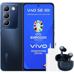 vivo V40 SE 5G viedtālrunis, Android tālrunis, 8GB+256GB, 120Hz AMOLED displejs, 50MP trīskāršā kamera, 5000mAh akumulators, TWS 3e austiņas + lādētājs 44W FlashCharge, melns