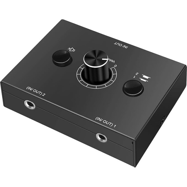 UNSTINCER 3,5 mm audio slēdzis 2(1)-In-1(2)-Out, analogais stereo skaņas slēdzis ar skaļuma pogu, izslēgšanas pogu, Aux selektora slēdzis radio, tālrunim, skaļrunim, austiņām, datoram