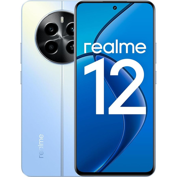 realme viedtālrunis 12 4G 8 + 256 GB, 67 W SUPERVOOC uzlāde, Snapdragon 685 mikroshēma, 120 Hz AMOLED FHD+ displejs, Sony LYT-600 OIS kamera, 5000 mAh masīva baterija, Skyline Blue (bez adaptera)