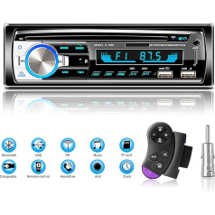 Lifelf Auto radio ar Bluetooth brīvroku sistēmu, 65 W x 4 Bluetooth auto radio 1 DIN ar tālvadības pulti pie stūres, FM/AM/MP3 atskaņotājs, 2 x USB, TF, AUX audio, antenas adapteris