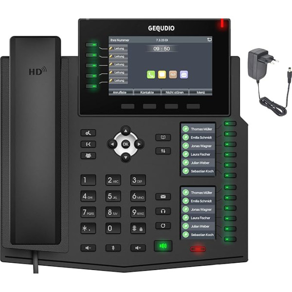 GEQUDIO IP tālruņa GX7+ komplekts ar barošanas adapteri - saderīgs ar Fritzbox, Telecom - Premium klases brīvroku zvanīšana un 3x krāsu displeji - instrukcija (PDF) Fritz!Box telefona sistēmai, Sipgate,