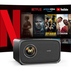 Projektors Oficiālais Netflix un Dolby Audio: Jimveo projektors 4K Atbalsta 800ANSI Automātiskā fokusēšana/trapeces korekcija HD 1080P Šķēršļu novēršanas projektors ar WiFi6 Bluetooth Mājas kinozāle Āra kinozāle