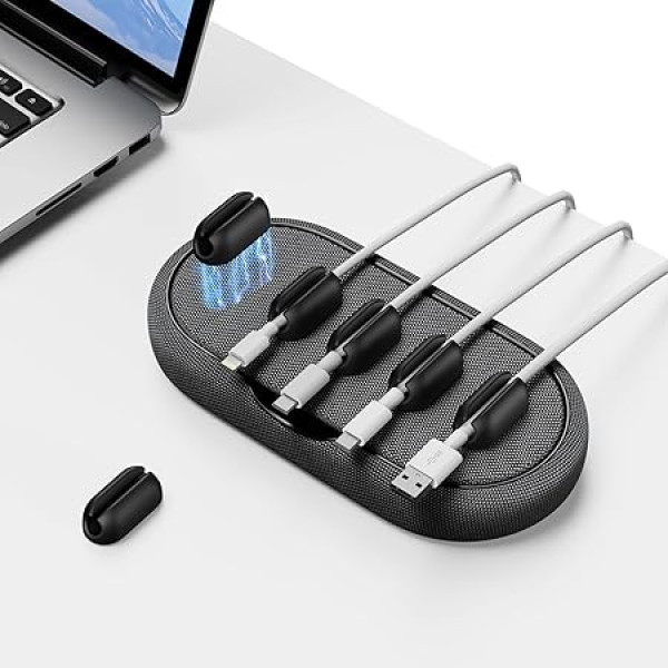 smofish Kabelmanager, Magnetischer Kabelmanager, Kabelhalter für Schreibtische Nachttisch, Kabelhalter Organizer, 6 Kabel-Clips für Lightning-Kabel, USB-C-Kabel, Mikro-Kabel, Schwarz