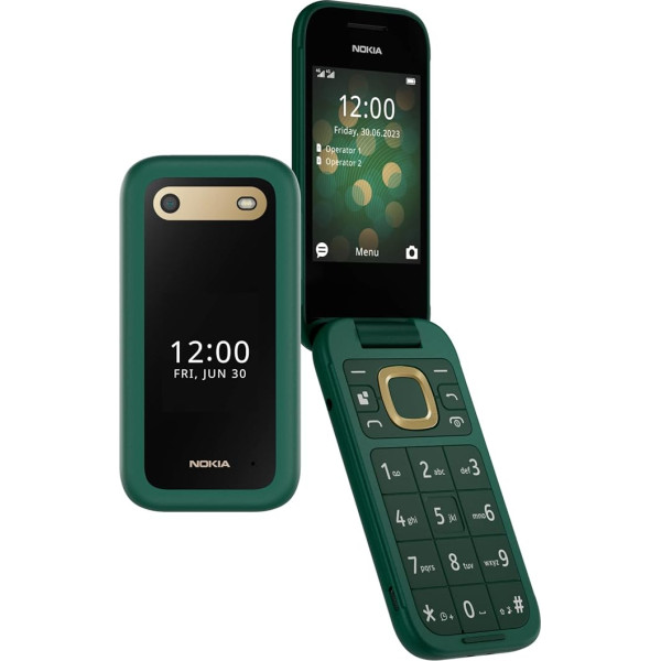 Nokia 2660 salokāms mobilais tālrunis ar 2,8 collu displeju, Dual SIM, 4G, tālummaiņas lietotāja interfeiss, ārkārtas izsaukuma poga, saderīgs ar dzirdes aparātu (HAC), 20+ gaidīšanas laiks - zaļš