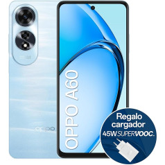 OPPO A60 4G atbloķēts viedtālrunis 16GB (8GB + 8GB 256GB HD+ LCD displejs 6,7 collu kamera, 50+2+8MP, Android, 5000mAh akumulators, ātrā uzlāde 45W, lādētājs komplektā, zils