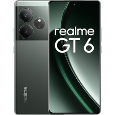 realme GT6 viedtālrunis 5G 8 + 256 GB, Snapdragon 8s 3. paaudzes mikroshēma, 6000nit īpaši spilgts displejs, Sony LYT-808 OIS kamera, 120 W SUPERVOOC uzlāde, 5500 mAh ietilpīga baterija, zaļš kā lazda (bez adaptera)