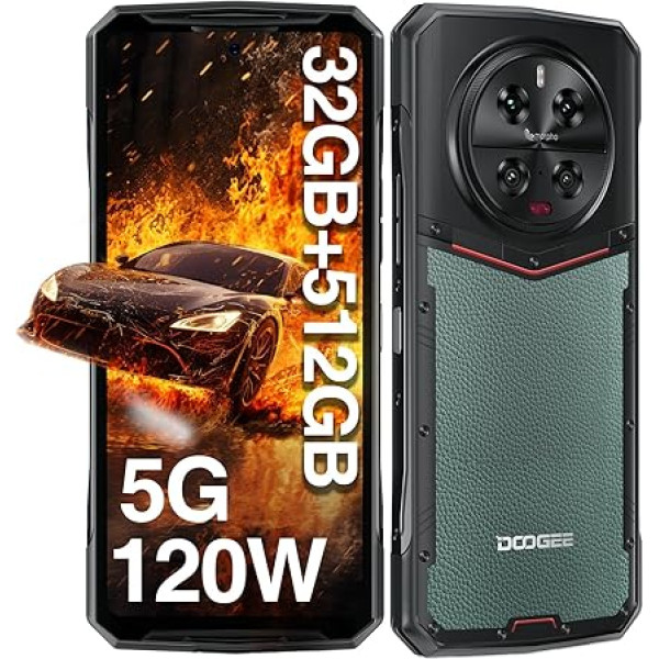 DOOGEE DK10 Āra mobilais tālrunis 5G - 512GB + 32GB Dimensity 8020.64MP nakts redzamības + 50MP x 3 Quad Camera 6,67 collu 120Hz āra viedtālrunis bez līguma, 120W/5150mAh IP68 Android Dual SIM/WiFi