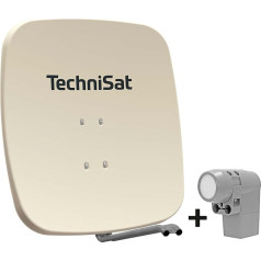 TechniSat SATMAN 65 PLUS Satelīta šķīvis 4 abonentiem (65 cm satelīta kompleksā sistēma, spogulis ar masta stiprinājumu un UNYSAT Universal Quattro Switch LNB, aizsargāts pret laikapstākļiem), bēšs