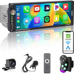 Hengweili Auto radio 1Din ar Bluetooth 6,9 collu ekrāns saderīgs ar Apple CarPlay Wireless/Android Auto FM/RDS radio 2.1A ātrais lādētājs C tipa USB USB atpakaļgaitas kamera