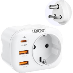 LENCENT Ceļojuma adapteris Strāvas adapteris IN Adaptor India Germany Plug ar 2 USB QC3.0 + 1 C tipa PD pieslēgvietām, D tipa ceļojuma kontaktdakšas strāvas adapteris Šrilankai, Indijai, Nepālai