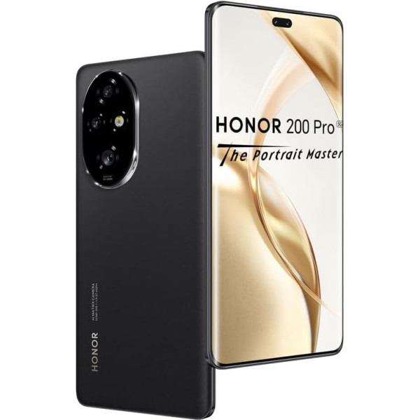 HONOR 200 Pro 5G viedtālrunis - ROM 512 GB, akumulators 5200 mAh, Snapdragon 8s Gen 3 (4 mm), trīskāršā kamera 50 MP, 6,78 collu displejs, Dual SIM, NFC, MagicOS 8.0/Android 14 - Black