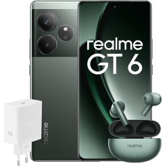 realme viedtālrunis GT6 256GB 12GB Razor Green EU + Buds Air 6 Forest Green EU + Supervooc 120W barošanas adapteris White