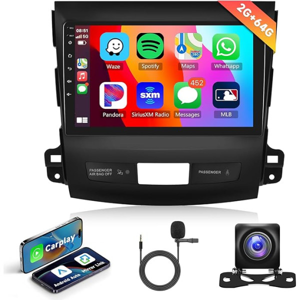 2G + 64G Android auto radio 2 DIN Mitsubishi Outlander 2/Peugeot 4007/Citroen C-Crosser 9 collu auto radio ar Apple Carplay Android auto navigācija GPS WiFi Mirror Link Bluetooth FM/RDS/DAB