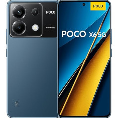 Xiaomi Poco X6 5G viedtālrunis 8+256GB Snapdragon 7s Gen 2 procesors 6,67 collu CrystalRes 120Hz FIow AMOLED displejs 64MP trīskāršā kamera 5100mAh akumulators 67W Turbo uzlāde (zils)