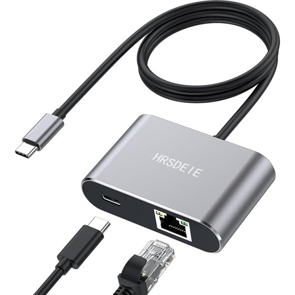 USB C uz Ethernet adapteris, 1Gbps Gigabit 60W PD uzlādes ports, USB-C uz RJ45 Ethernet LAN tīkla adapteris ar MacBook Pro/Air, klēpjdatoru, Surface, Galaxy, Dell XPS, HP, Android, Windows