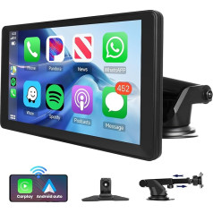 Hodozzy Portatīvais Carplay ekrāns Android bezvadu automašīnai, portatīvais auto radio ekrāns, universāls 9 collu skārienjūtīgais ekrāns, Bluetooth, FM audio uztvērējs, EQ Type-C/AUX/TF ārējais