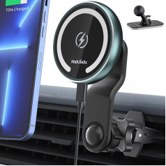 MAGJIEYX saderīgs Magsafe Car Mount lādētājs Mobilā tālruņa turētājs 15 W bezvadu auto lādētājs Automašīnas turētājs ventilācijas magnētiskais mobilā tālruņa turētājs iPhone 15/14/13/12/Pro, Plus, Max, Mini (Green)