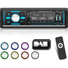 1 DIN DAB auto radio ar Bluetooth, FM AM RDS radio, 7 krāsu pogām, USB/U disks/AUX + 32G TF karte