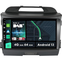 2 Din auto radio iebūvēts DAB/DSP/Carplay Android 12 piemērots Kia Sportage R 2011-2016 - [4G + 64G] - Bezmaksas atpakaļgaitas kamera - 9 collu IPS - Ar stūres vadības ierīci WiFi Bluetooth RDS