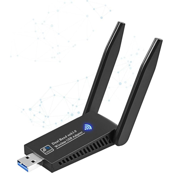 AC 1300Mbit/s WLAN atmintinė, USB 3.0 WLAN adapteris 2,4 GHz/5,8 GHz dviejų dažnių belaidžio tinklo imtuvas WLAN kompiuteryje su 2 x 5 dBi antena, suderinamas su Windows 11/10/8/7/Vista/XP, Mac OS 10.9-10.15