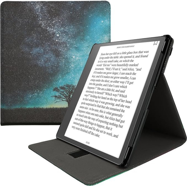 kwmobile Korpuss, kas saderīgs ar Amazon Kindle Scribe Hülle - Korpuss ar aizsargplāksni un stenderiem - Galaxie Baum Wiese Blau Grau Schwarz