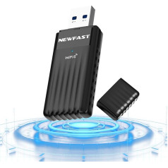 NEWFAST 3000 Mbit/s USB WLAN adapteris datoram, USB WLAN 6 adapteris, iebūvēta 5 dbi antena un draiveris, MU-MIMO, WLAN Dongle, WPA3, WLAN uztvērējs tikai Windows 10/11