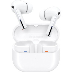 Samsung Galaxy Buds3 Pro bezvadu Bluetooth austiņas, aktīvā trokšņu slāpēšana (ANC), adaptīvā trokšņu slāpēšana, 360 audio, austiņas ausīs ar Hi-Fi skaņu, baltas, iekļauts Anymode caurspīdīgs apvalks