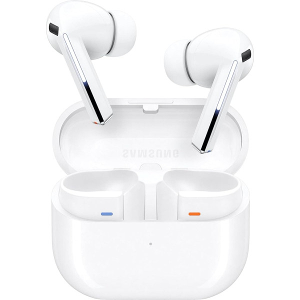 Samsung Galaxy Buds3 Pro bezvadu Bluetooth austiņas, aktīvā trokšņu slāpēšana (ANC), adaptīvā trokšņu slāpēšana, 360 audio, austiņas ausīs ar Hi-Fi skaņu, baltas, iekļauts Anymode caurspīdīgs apvalks