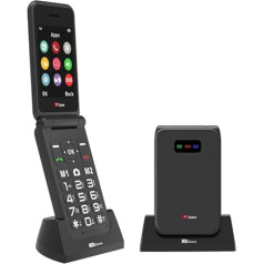 TTfone TT760 4G USB-C mobilais tālrunis vecāka gadagājuma cilvēkiem, vienkāršs un viegli lietojams, salokāms, lēts un ērti lietojams, EE Pay as You Go (melns, ar doka lādētāju)